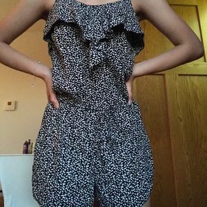 Black and white ruffled romper